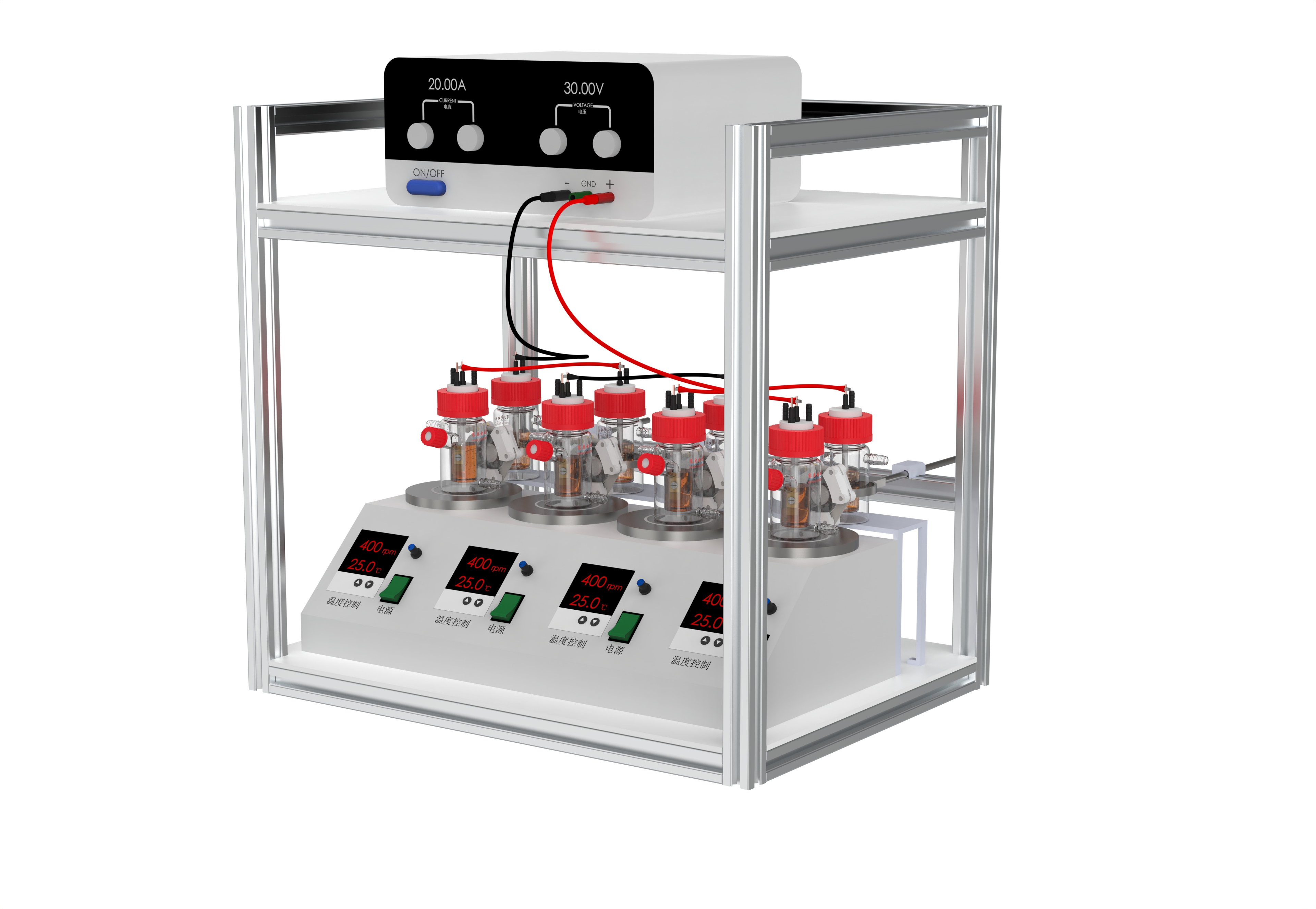 4-Channel Parallel Operation ∙ Temperature & Stirring Control ∙ Optional Sealing | HZC-MCR-4 Multi-Channel Electrolytic Condition Optimization System